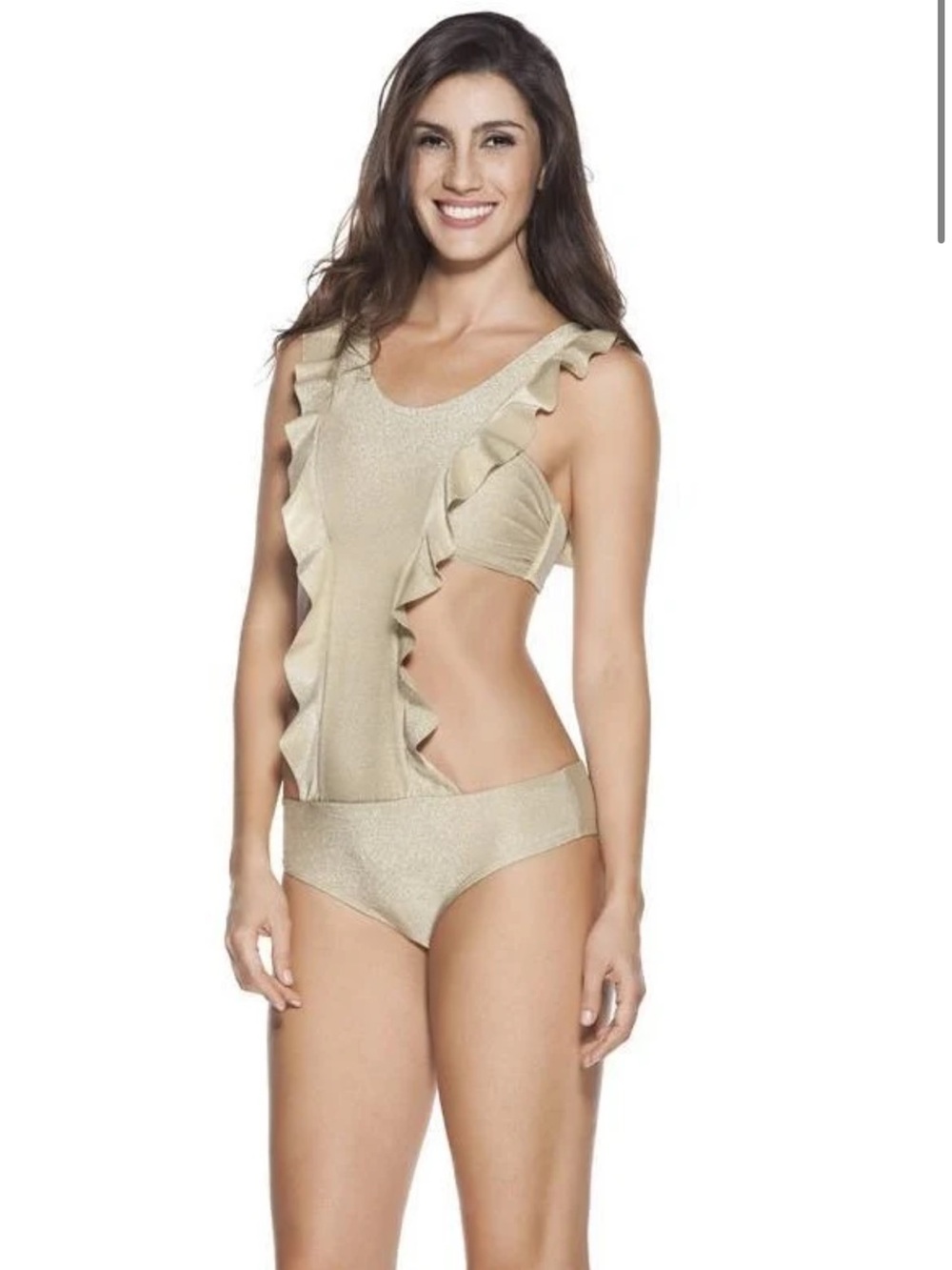 OndadeMar Metallic Gold Ruffle Cutout One-Piece Swimsuit